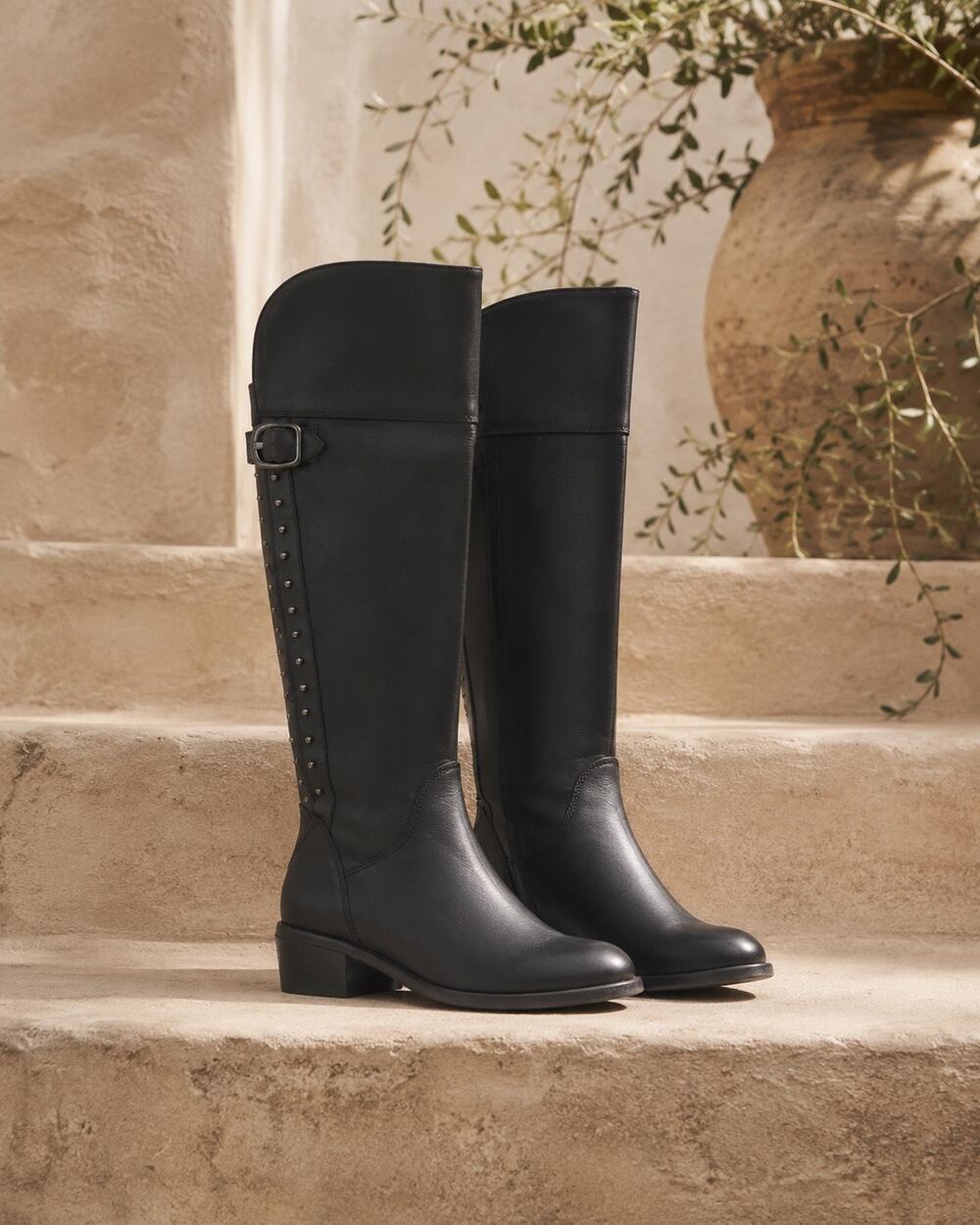 VINCE CAMUTO Womens Size 6 Studded Back Knee High Black Leather Riding Boots